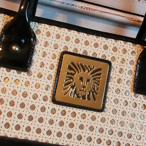 Vintage Anne Klein‎ Lion Head Black Patent and Rattan Satchel - Picture 3 of 6